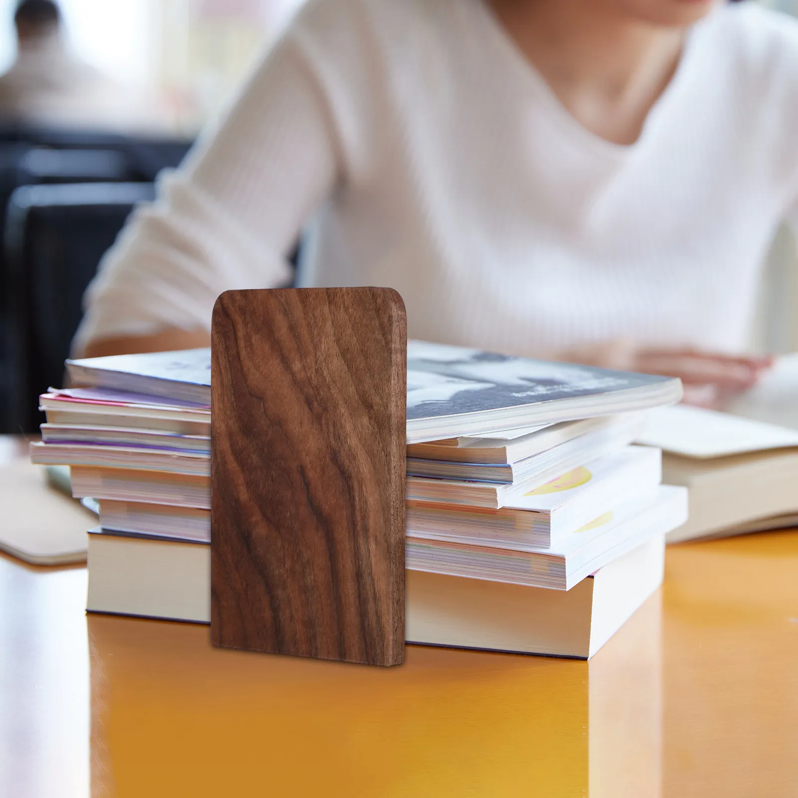 Wood Bookends Heavy Duty Beech Wood with Metal Base Nonslip Vertical Book Organizer for Office Classroom Home Modern Farmhouse
