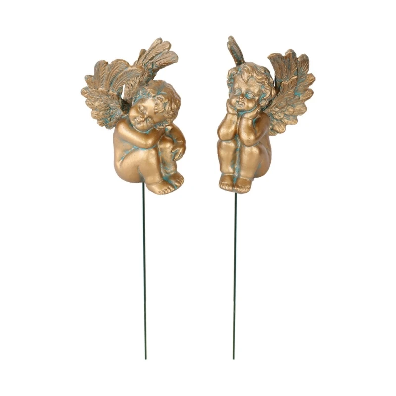 Set Of 2 Artistic Resin Angel Garden Statues Featuring Portable Designs X3UC