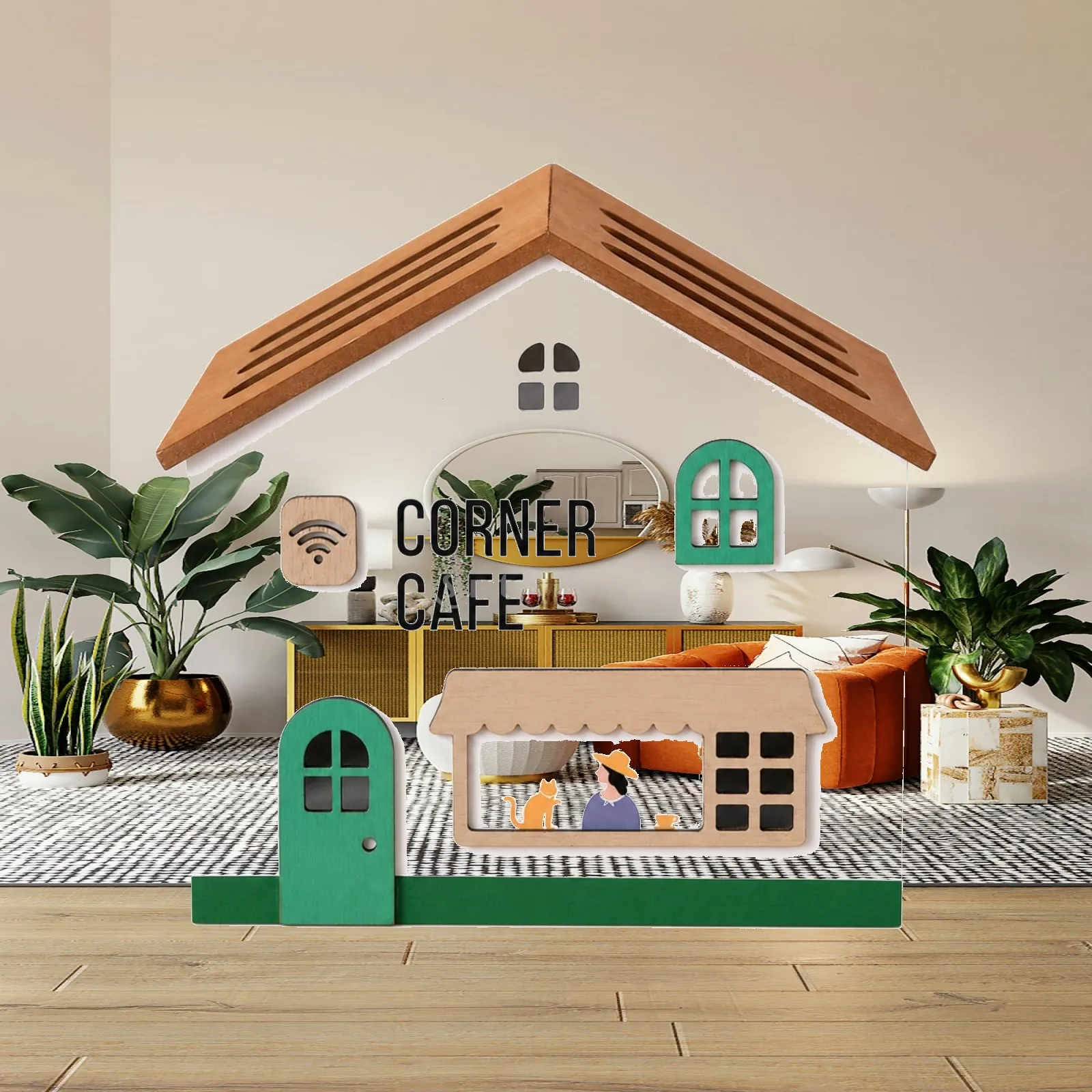 Wooden Desk Cable Organizer House Router Box with Cable Management System for Home Office Cords Wires Storage