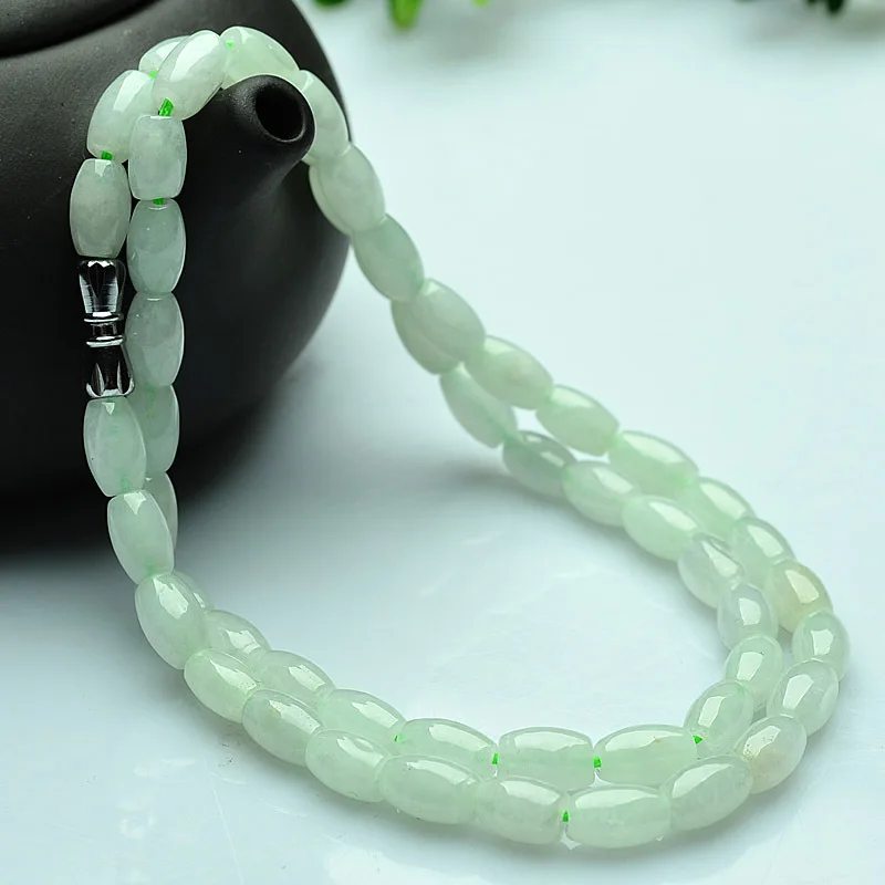 Genuine Myanmar Jadeite Jade Beaded Necklace Women Healing Gemstone Fine Jewelry Natural Grade A Burma Jade Rice Bead Necklaces