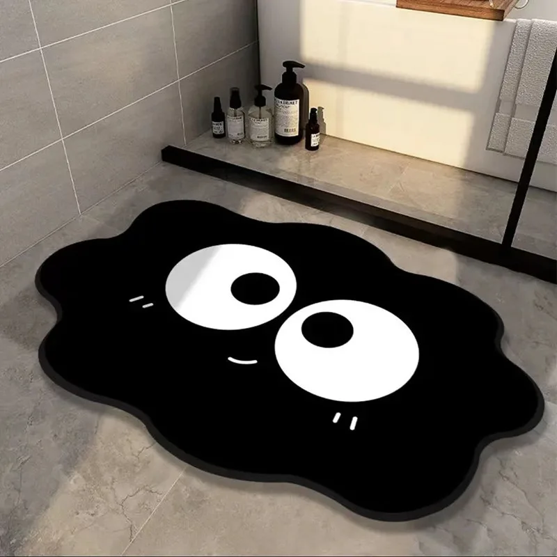 2024 Bathroom Non-slip Diatom Mud Floor Mats Absorbent Mats Anti-fall and Quick-drying Toilet Shower Rugs Cartoon Black Carpets