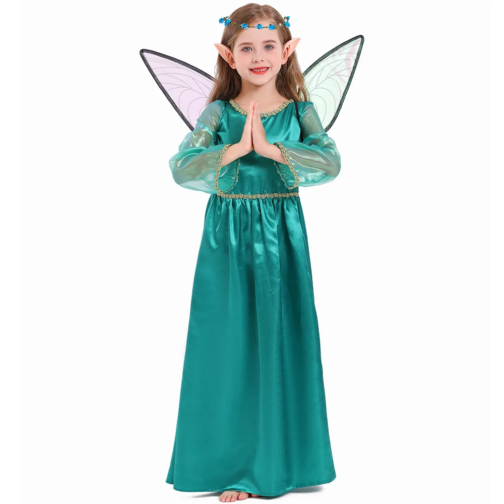 Umorden Set completo Costume da fata da elfo della foresta verde Abito lungo per ragazze Bambino Bambini 4-6 anni 8-10 anni 10-14 anni Tween & Teens