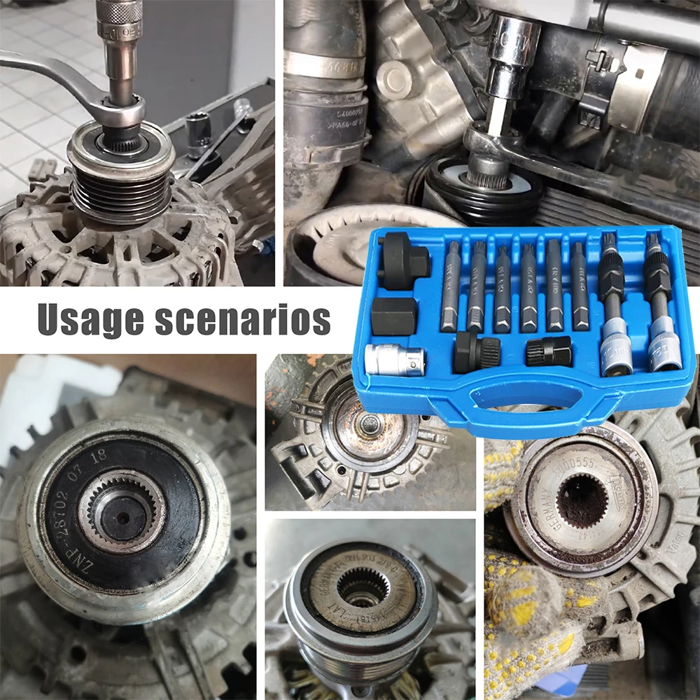 Degreat Set di 13 utensili a stella con inserto a denti per la rimozione della puleggia a ruota libera dell'alternatore per BMW / Ford / Mercedes / Renault / VAG