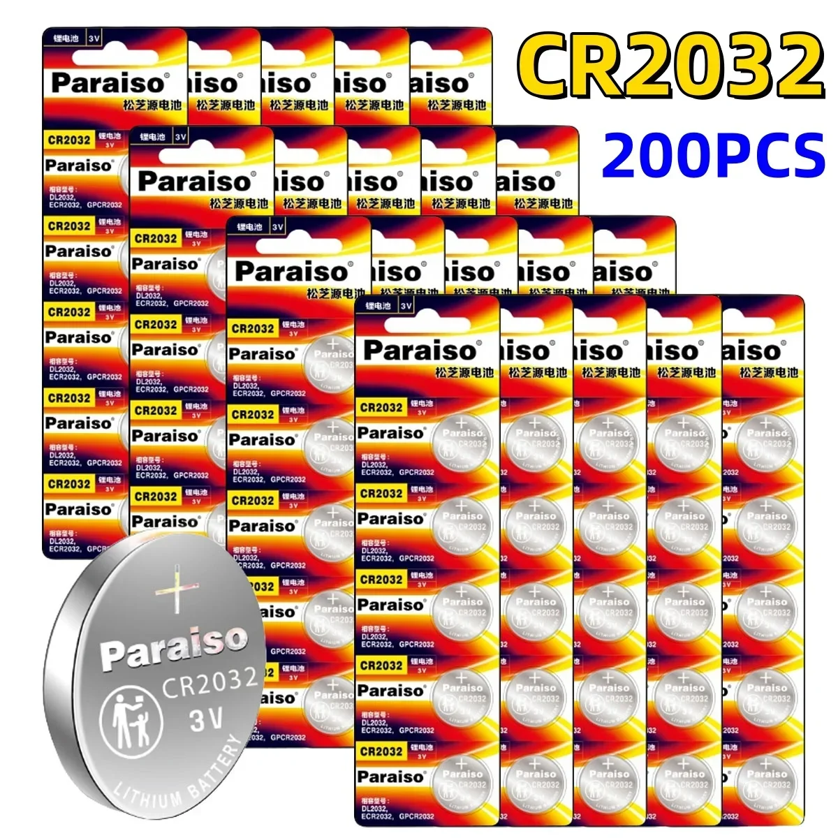 

New200PCS CR2032 CR 2032 DL2032 ECR2032 3V Lithium Battery For Watch Toy Calculator Car Key Remote Control Button Coin Cells