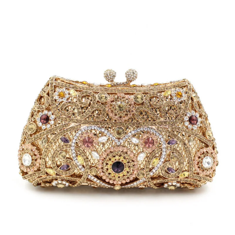 

New Design Colorful Rhinestone Dumplings Shape Evening Clutch Bags Magnetic Button Hollow Luxury Crystal Bag for Ladies