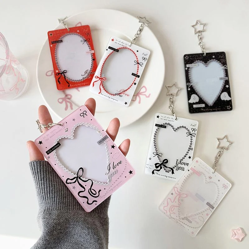 Herzförmiger Photocard-Halter mit Stern-Schlüsselanhänger, Niedlicher Spitzenrahmen, Ausweishülle, Kpop-Photocard-Schutzhülle, Taschenanhänger, Geschenk für Fans – Detail 6