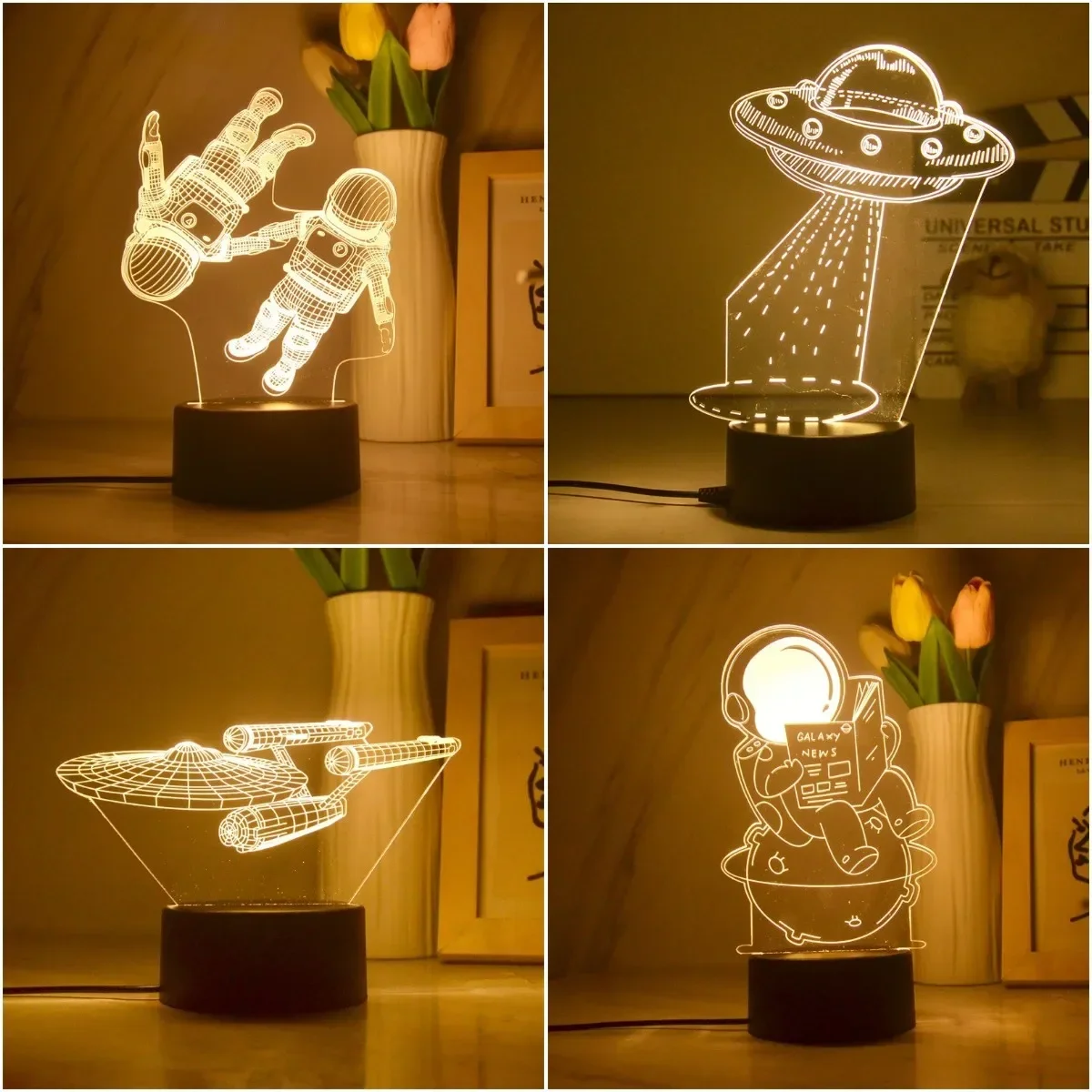 Astronaut Planet Led Night Light Bedside Lamp Aircrafts 3D Nightlight Bedroom Decor Kids Action Toy Christmas Manga Gifts