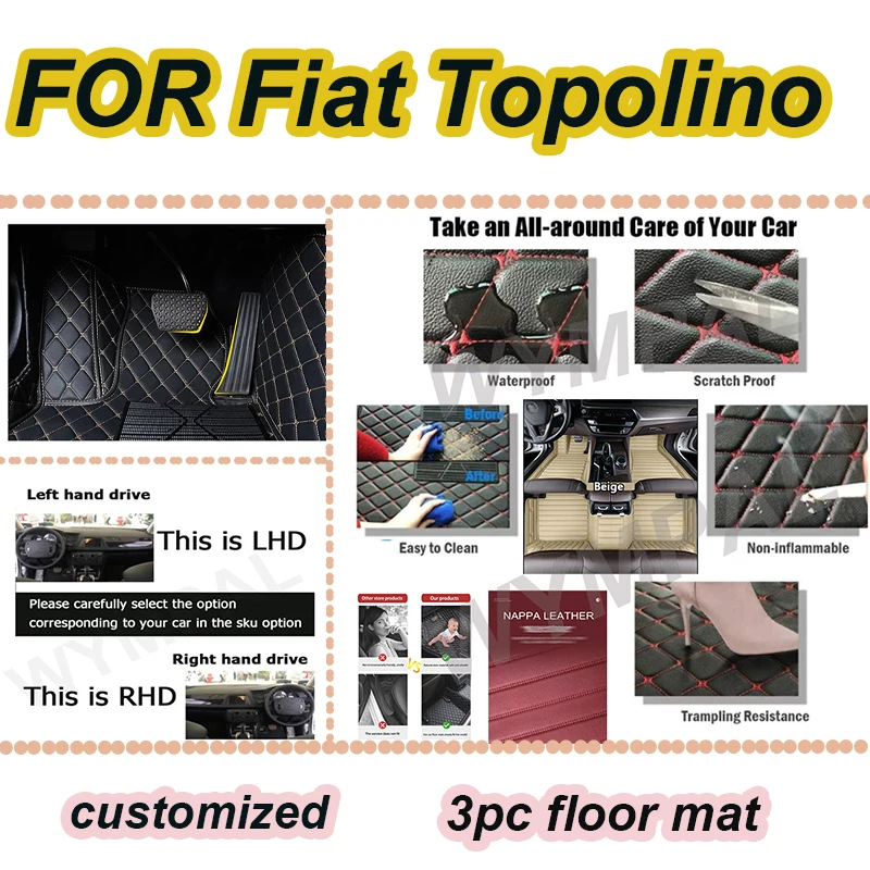 

LUXURY Car Floor Mats For Fiat Topolino 500 2012 2011 Auto Interiors Accessories