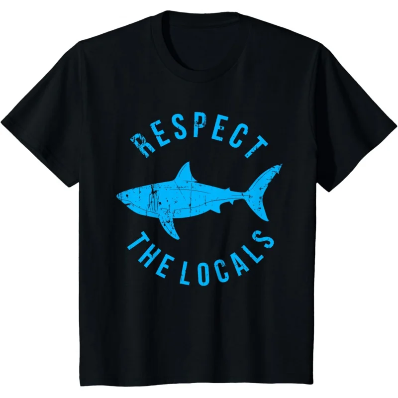 Respect The Locals Shark Ocean Animal Rights Biology Life Gift t shirt Vintage Graphic Tee 100% cotton clothes All size Tops