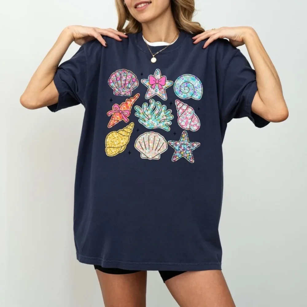 

Рубашка SeaShell, пляжная футболка, летние женские футболки, эстетические топы с океанскими животными, подарок для любовника океана, милый женский летний свитшот