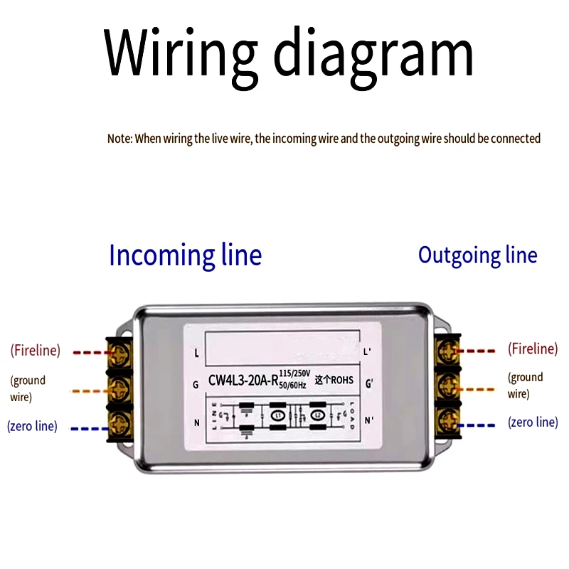 Single-phase AC power filter Three-stage EMI filter 220V terminal block CW4L3-3A/6A/10A/20A/30A-R Anti-interference CW4L3-10A-R