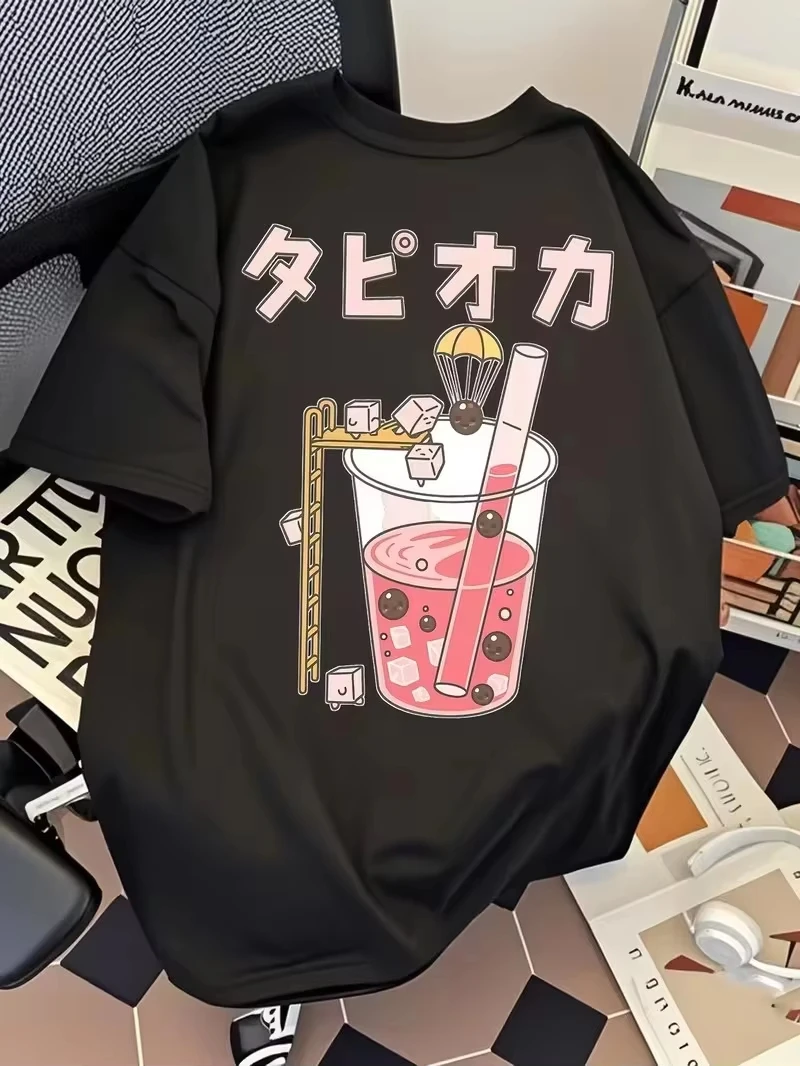 2026 Kawaii Peach Juice Box T Shirt Unisex Men Women Cotton Graphic Printed Short Sleeve Round Neck Y2k T