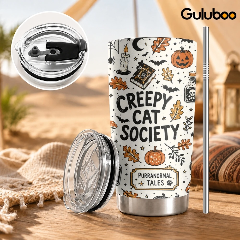 Spooky Halloween Vacuum Flasks 20oz Stainless Steel Insulated Tumbler Double Wall Coffee Drink Cup with 2 Lids Straw Travel Mug
