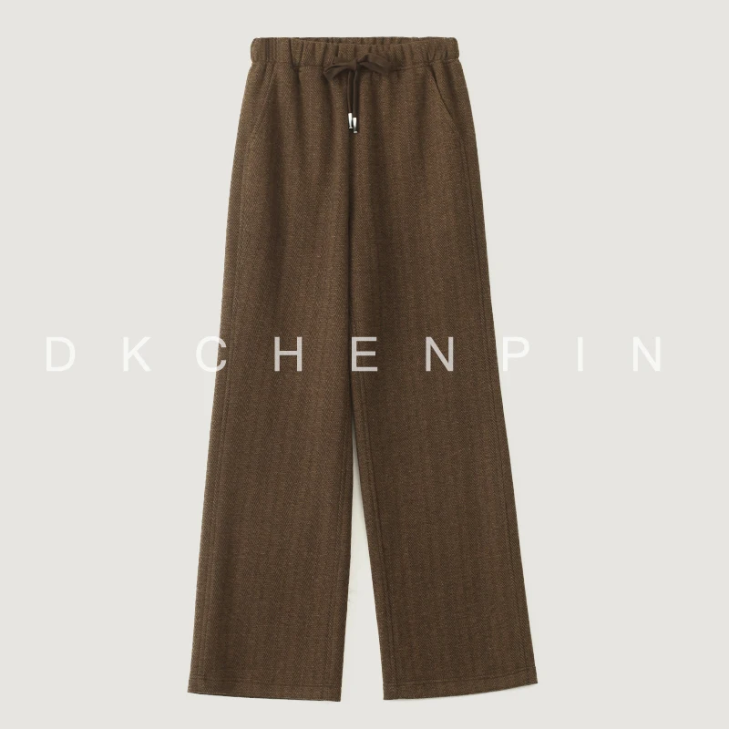

Dkchenpin High Waist Elastic Waist Thiened Casual Pants Women's Winter Straight Leg Long Pants Slimming Wide Leg Trousers