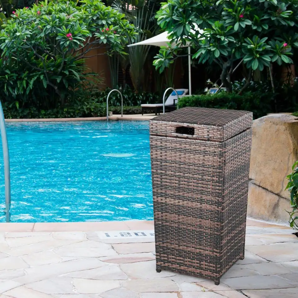 Rattan Dustbin Recycling Container Wicker Waste Bin Trash Garbage Can Brown Home