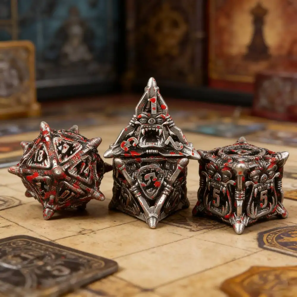 

Hollow Demon Skull Metal Dice Set, 7PCS Polyhedral Dice for D&D, RPG, Tabletop Games, Zinc Alloy Spiked Dice DND COC Metal Cube