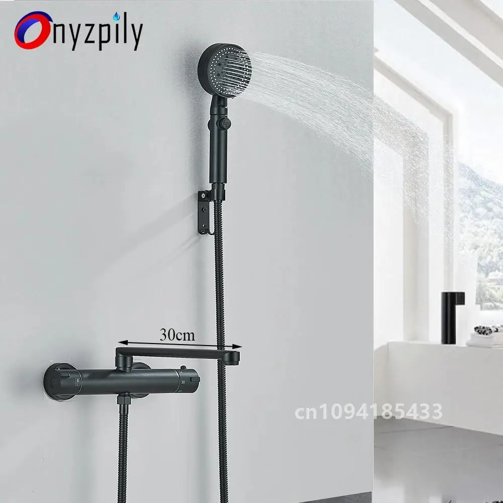 Thermostatic Shower Faucet Bathroom Black MixerTap Thermostat Wall Mounted Bathtub Thermostatic Shower Brass Thermostatic Mixer