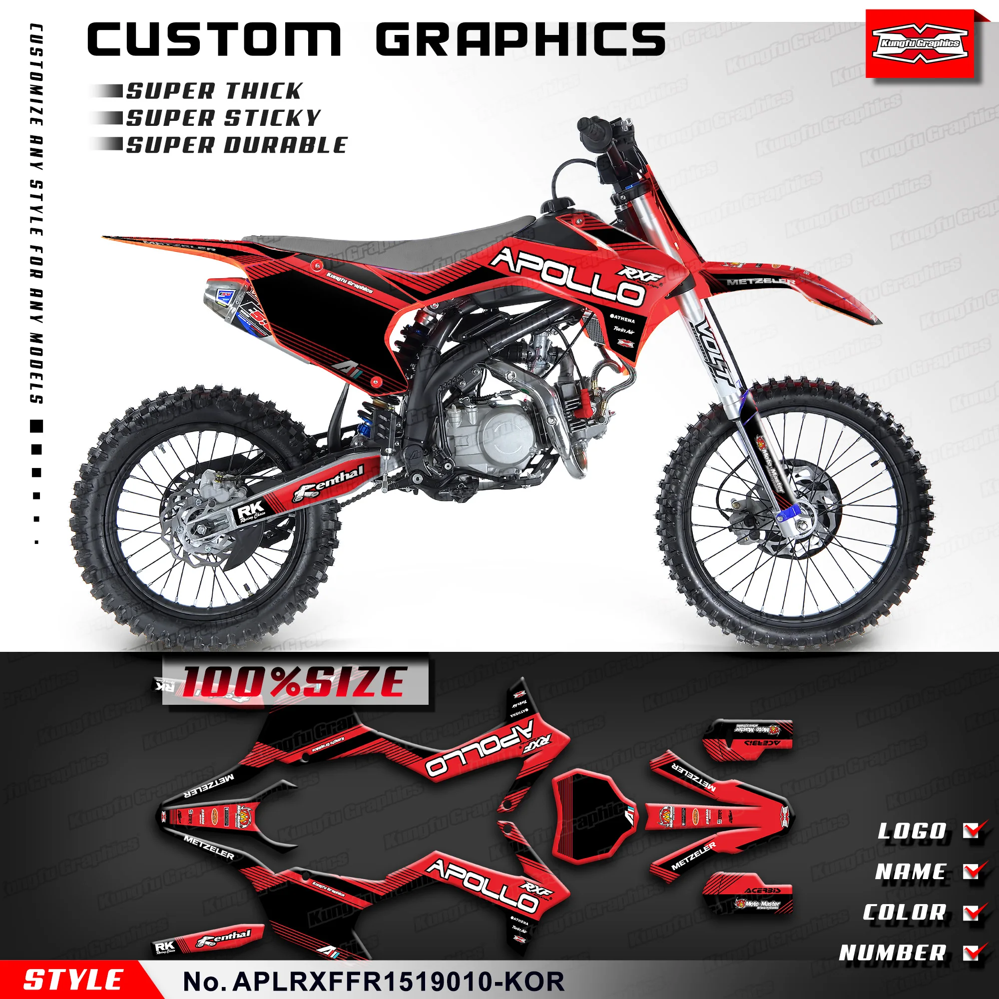 KUNGFU GRAPHICS Graphics Kit Vinyl Wrap for Apollo RXF Freeride 150 190, Customised, APLRXFFR1519010-KOR