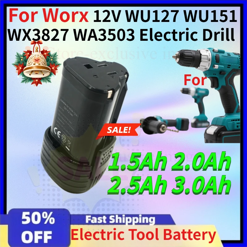 

12V 3000mAh 18650 Battery for Worx 12V WU127 WU151 WX3827 WA3503 Electric Drill Electric Tool Accessories Rechargeable Battery