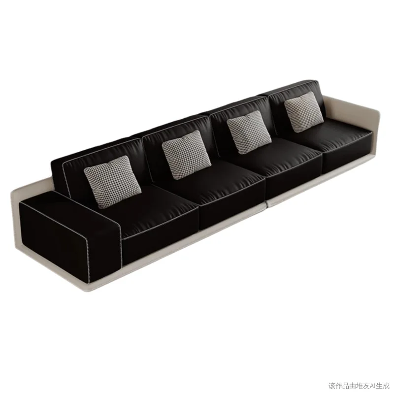 Italian first-layer cowhide border sofa, large and small apartment solid wood straight row living room leather sofa