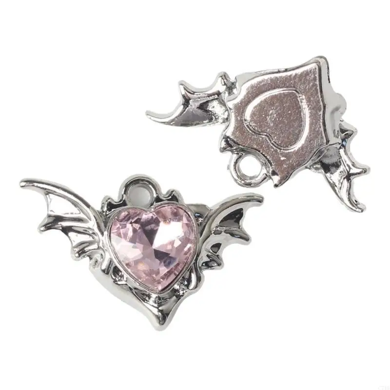  10pcs Bat Wing Heart Charm Necklace and Bracelet Pendants Creative Keychain Accessories Jewelry Crafting Component