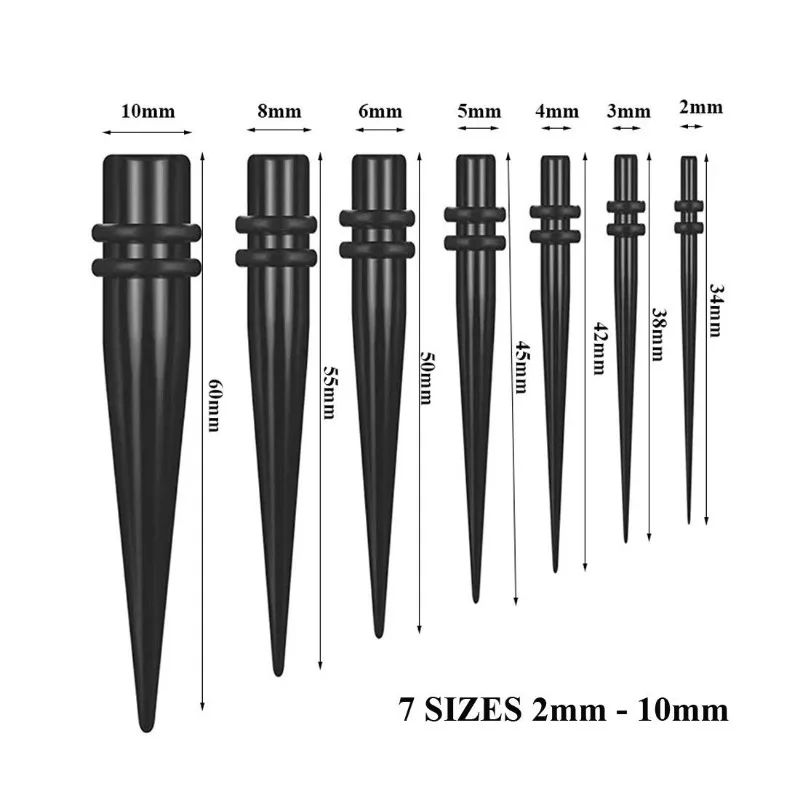 New 2mm-10mm Ear Taper Acrylic 50 Pieces Black Clear Unsiex Stretcher Set Stretcher Taper Plug Ear Piercing Expander Women Men