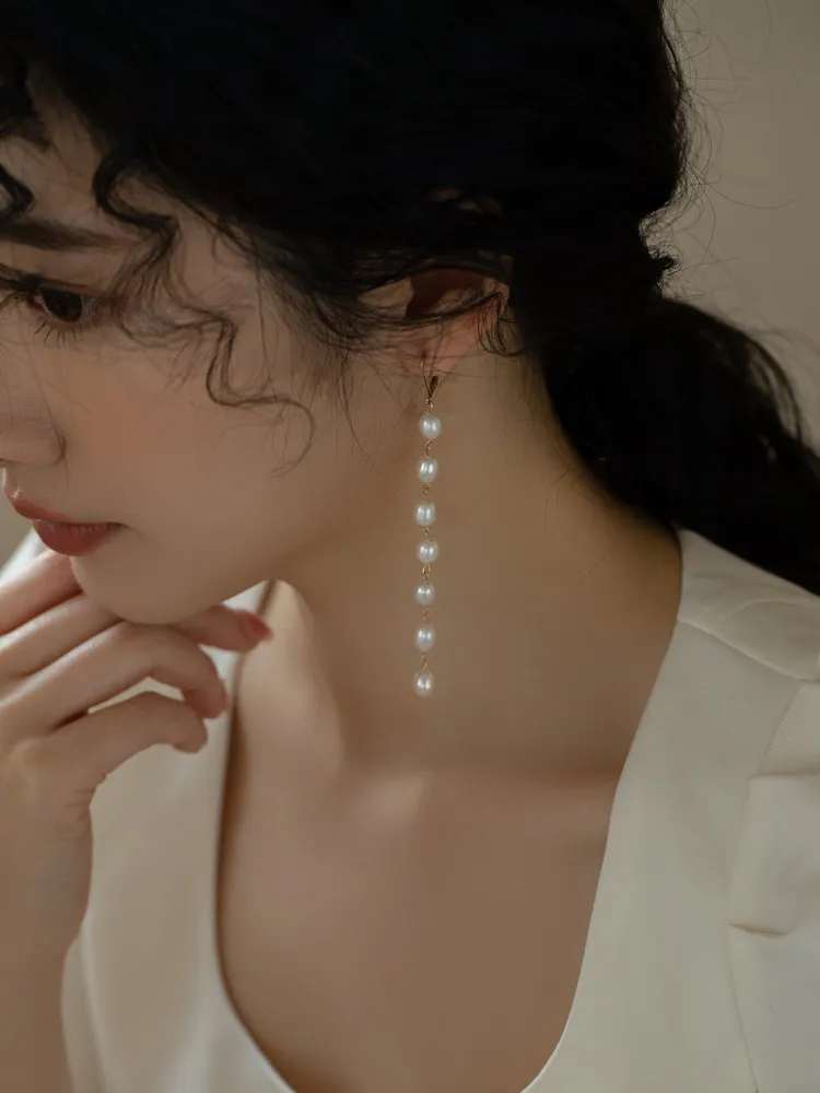 

Серьги-капли Lii Ji с настоящим жемчугом, стерлинговое серебро 925 пробы, позолоченные женские висячие серьги, длинные 9 см