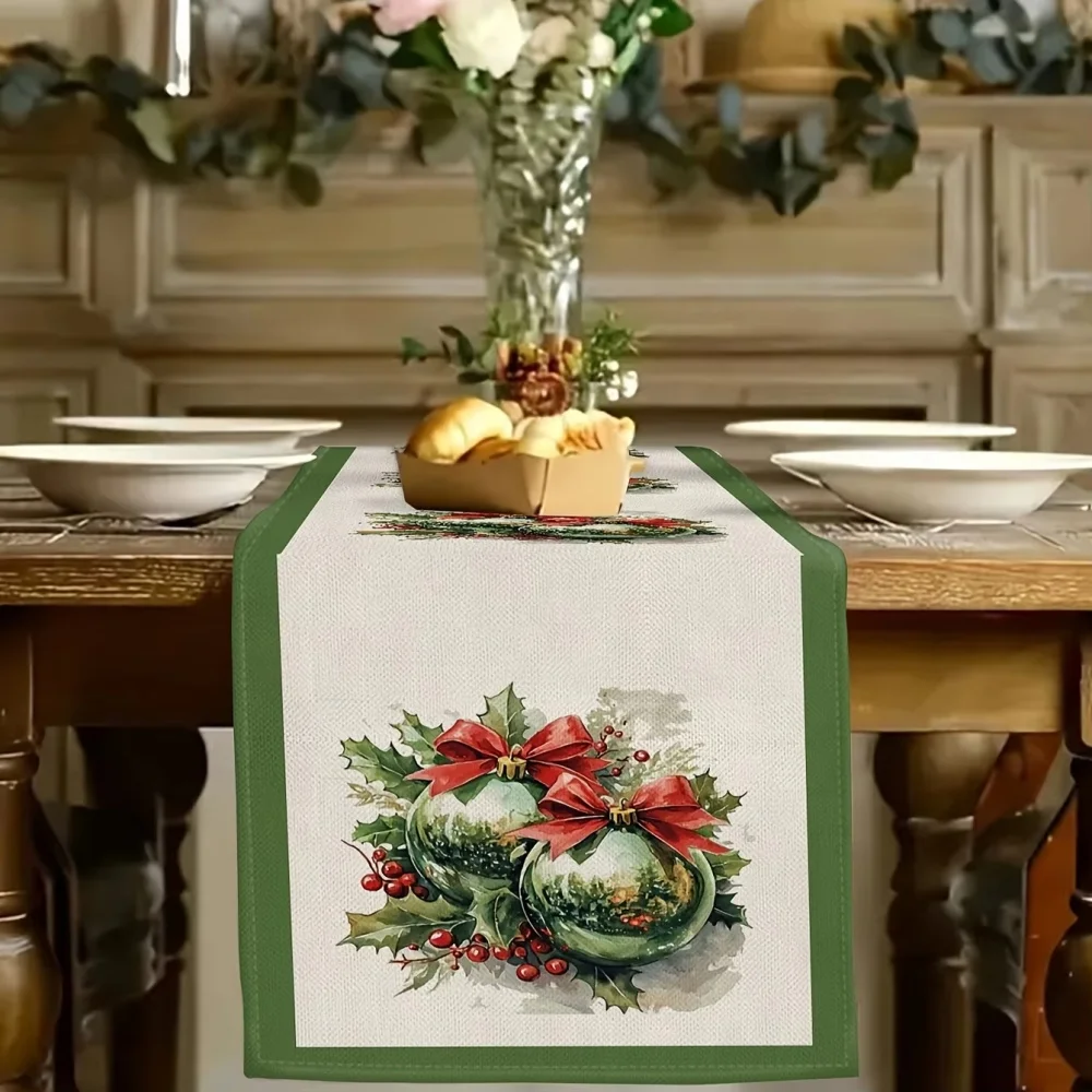 Christmas table runner with festive holly berry pattern for kitchen table Christmas party New Year decoration