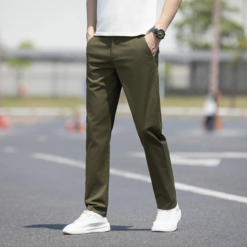

Summer Thin Business Casual Pants for Men's Semi-elastic Pure Cotton Elastic Breathable Versatile Small Feet Straight Trousers