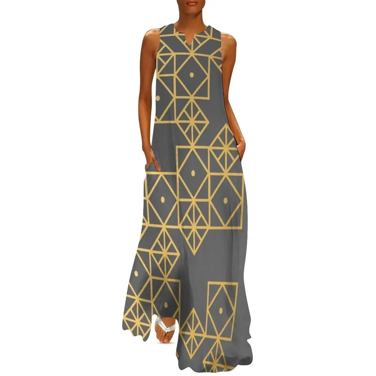 

Geometric Gold Long Dress women clothing 2025 new arrivals clothes ceremony dresses dress women summer 2025 Dress