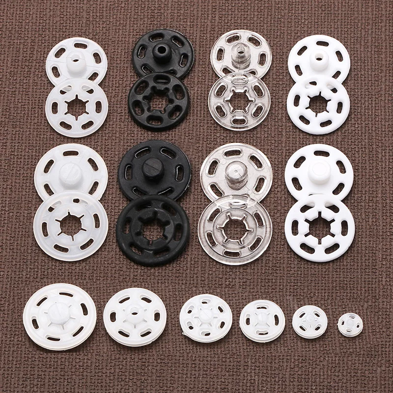 50pcs 7-21mm Small Plastic Snap Fasteners Press Button Stud Black/White/Clear Round Buttons For Baby Clothes Sewing Scrapbooking