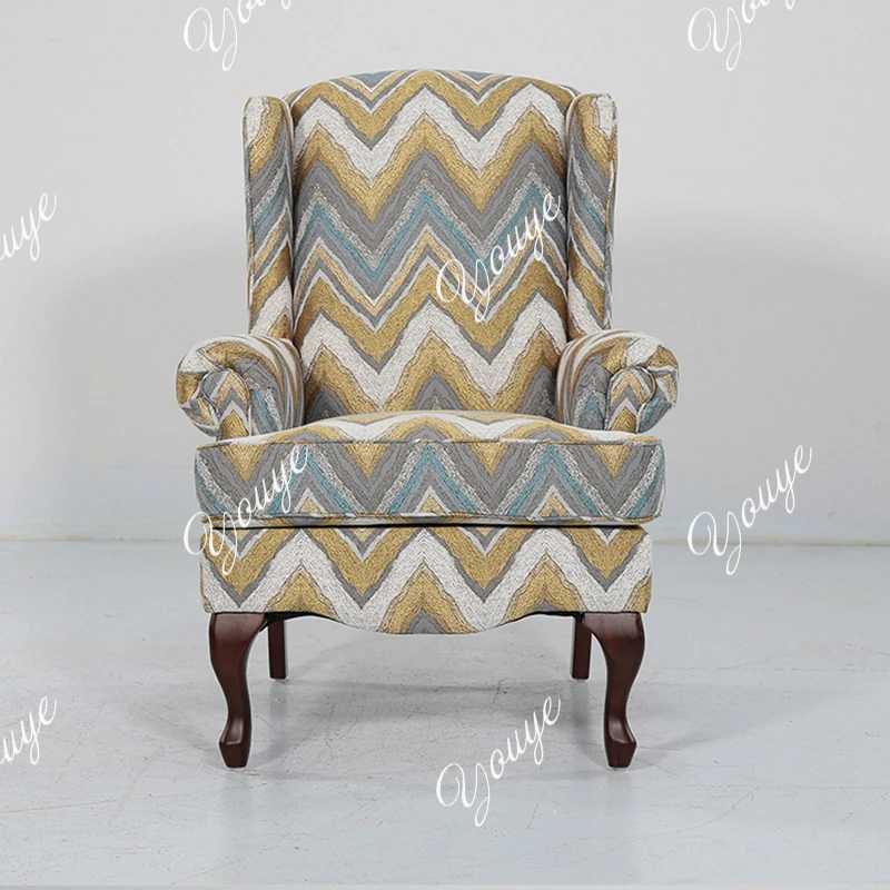 Amerikanischer Stoffstuhl mit hoher Rückenlehne, Schlafzimmer, Freizeit, Einzelsofa, heller Luxus, blaue Blume, kleines Apartment-Wohnzimmer