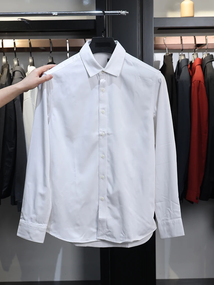 Dujia Winter New Men's Simple Color Pointed Collar Thin Fce Warm Long Sve irt Stand Fit Youth Faion Inner ...