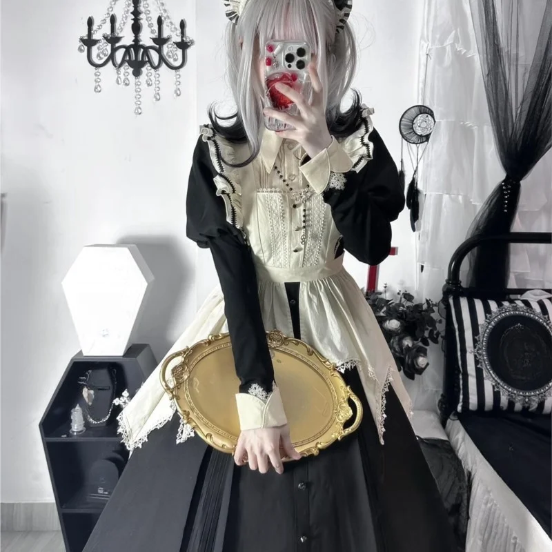 

Dark Gothic apron Gorgeous and elegant heavy work pompous dress