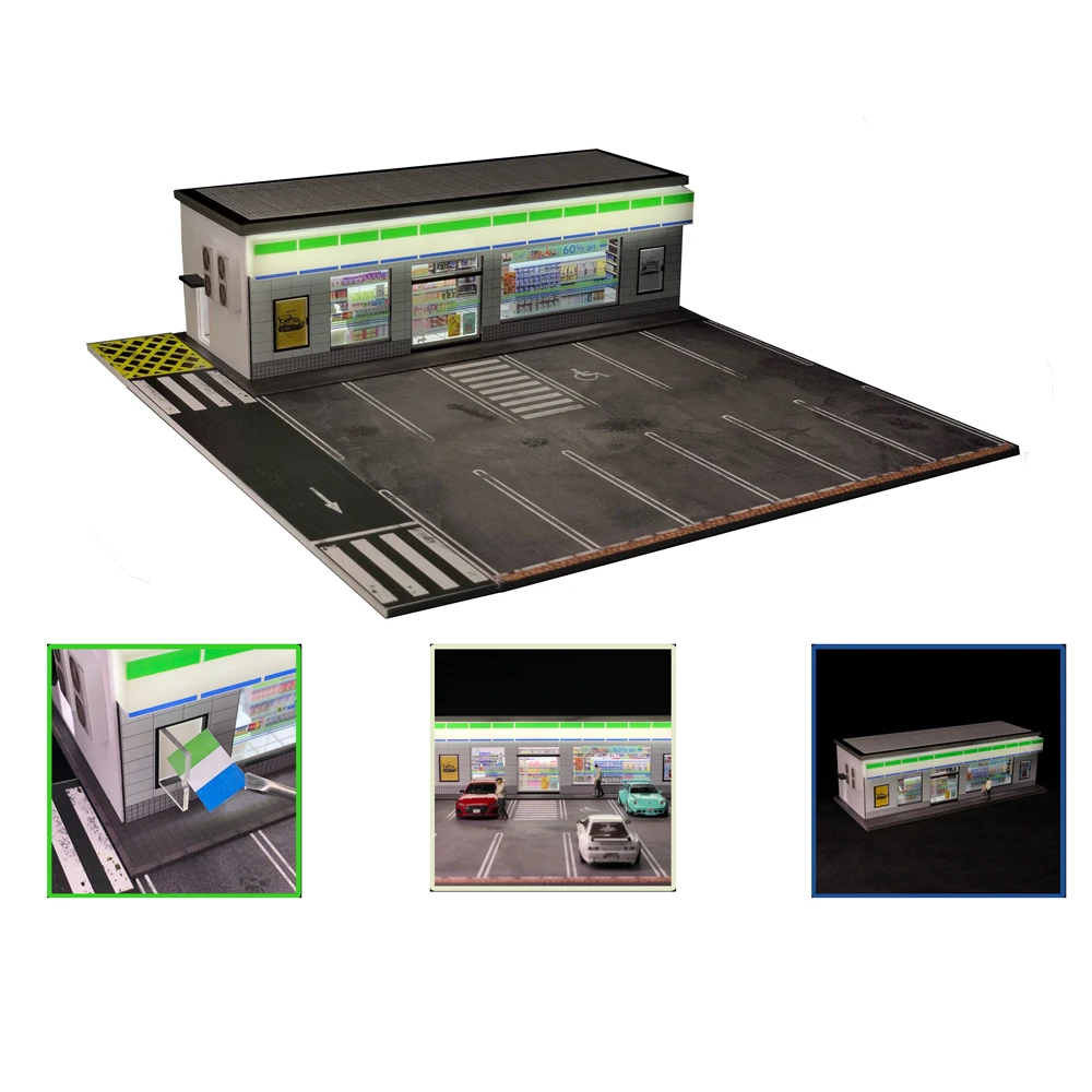 1:64 G FANS Car Garage Diorama Model With LED Lights Parking Lots City DIY Model Sets Can Be Combined with Cities