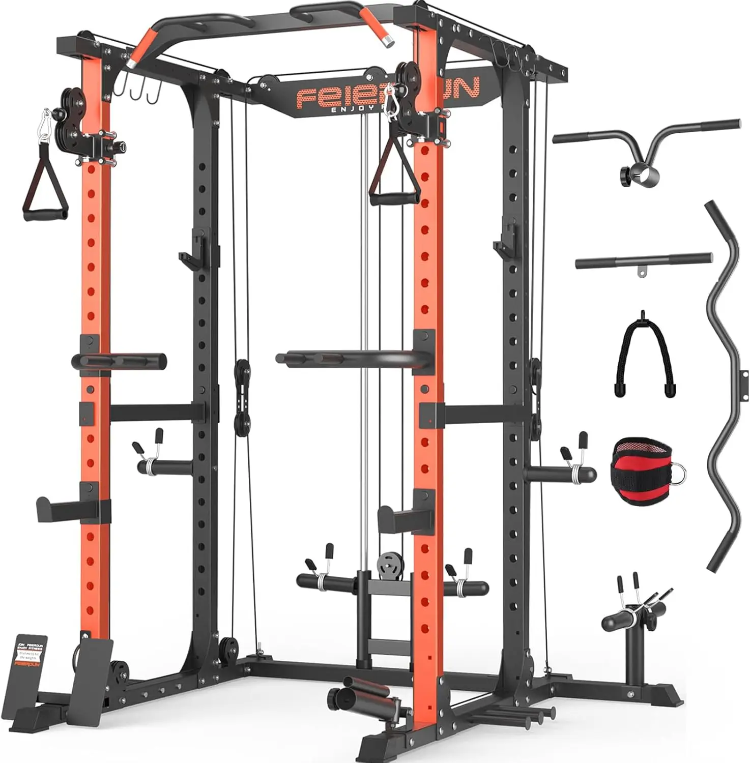 Multi-Function Squat Rack Power Cage FLA01 with Cable Crossover System, 2000LBS Capacity Power Rack and Packages with O