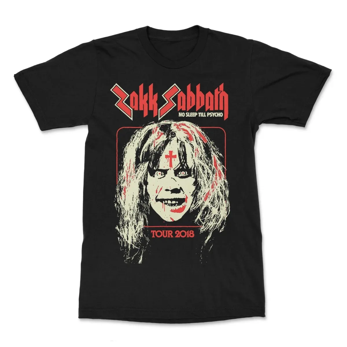 Zakk Sabbath Vintage Retro Artwork Print Featuring Scary Possessed Face Cross Symbol and 2018 Tour Band Lettering T Shirt