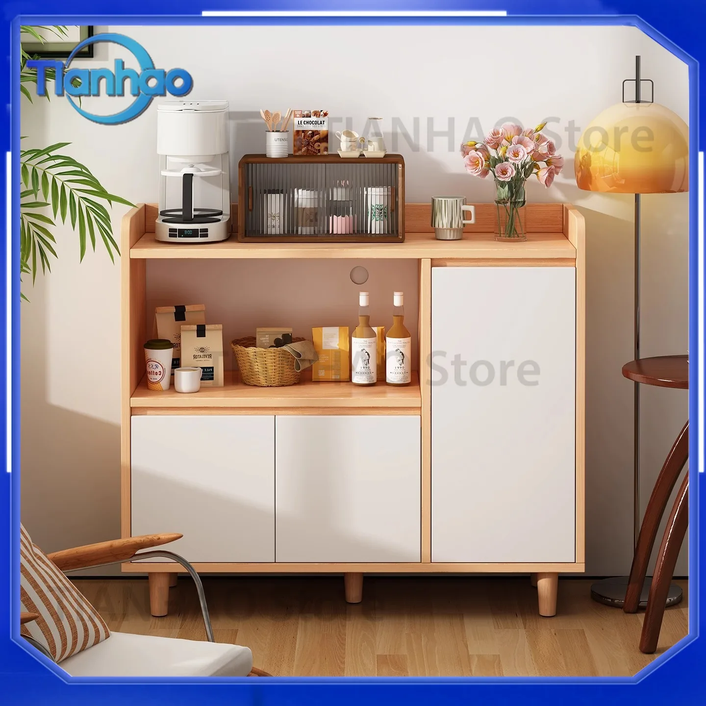 Storage Cabinet for Home Use Wall Mounted Sideboard Living Room Tall Cabinet Organizer Shelf Small Storage Unit Low Cabinet