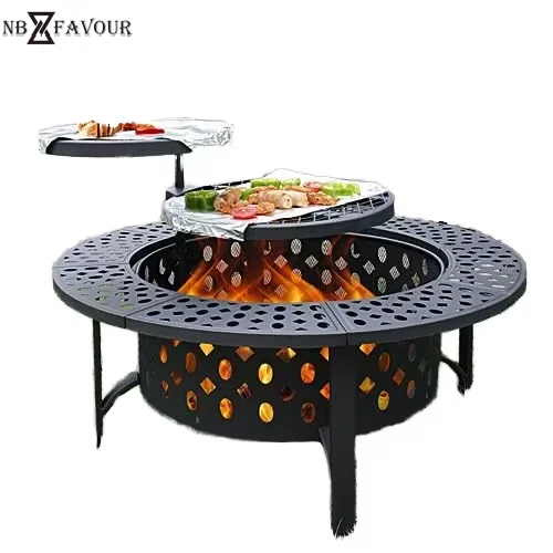 

36-Inch Double Fire Pit with Corten Steel Outdoor Patio BBQ Wood-Burning Cooking for Indoor Use Firewood Fuel