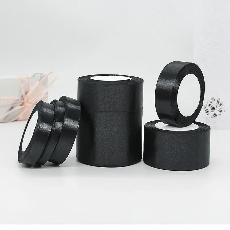 1roll 22meters/91Meters (3mm-80mm) Black Polyester Satin Ribbon Bow Craft Decor Wedding Christmas Party Handwork DIY Decoration