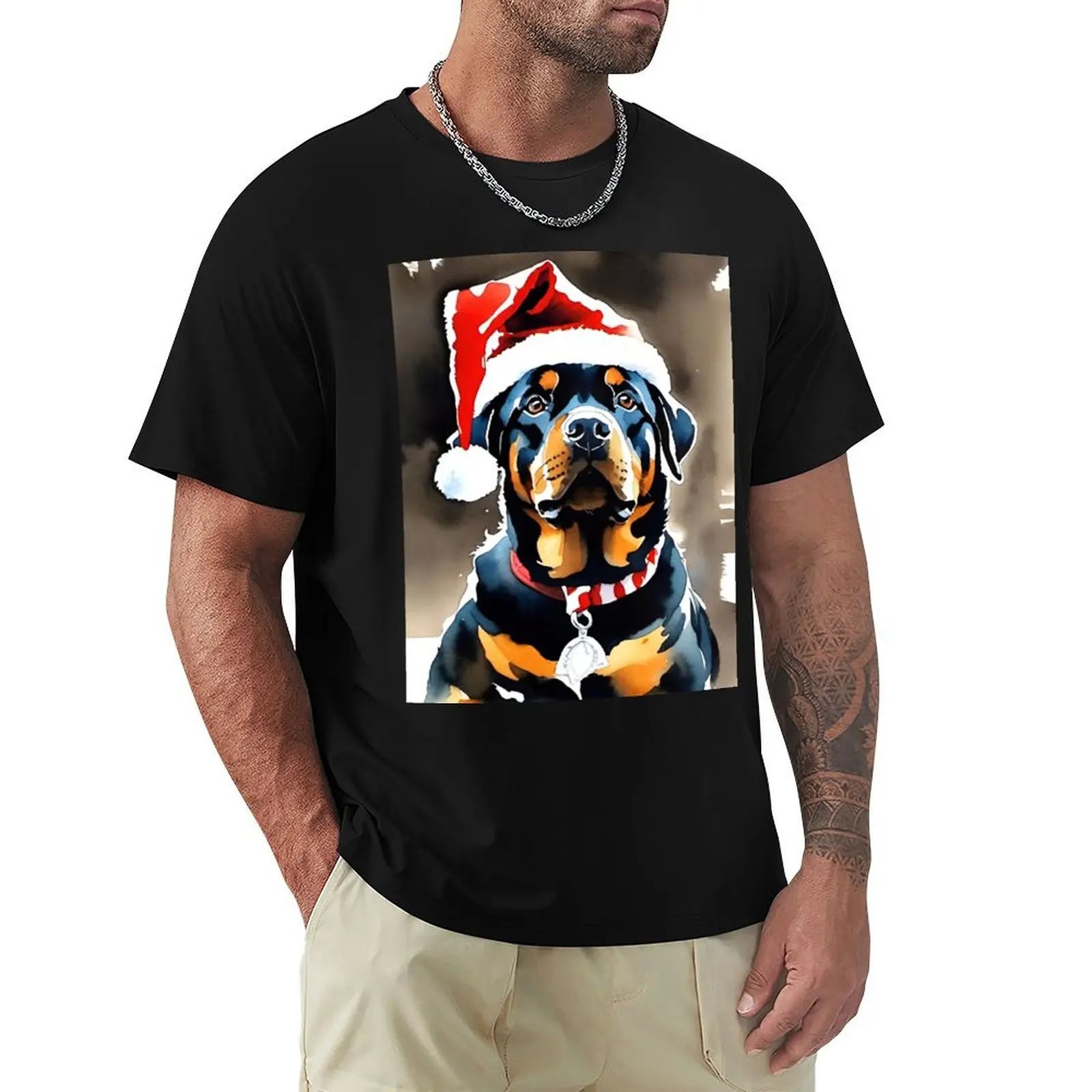 

Holiday Rottweiler T-Shirt Modern Print Casual T-Shirt