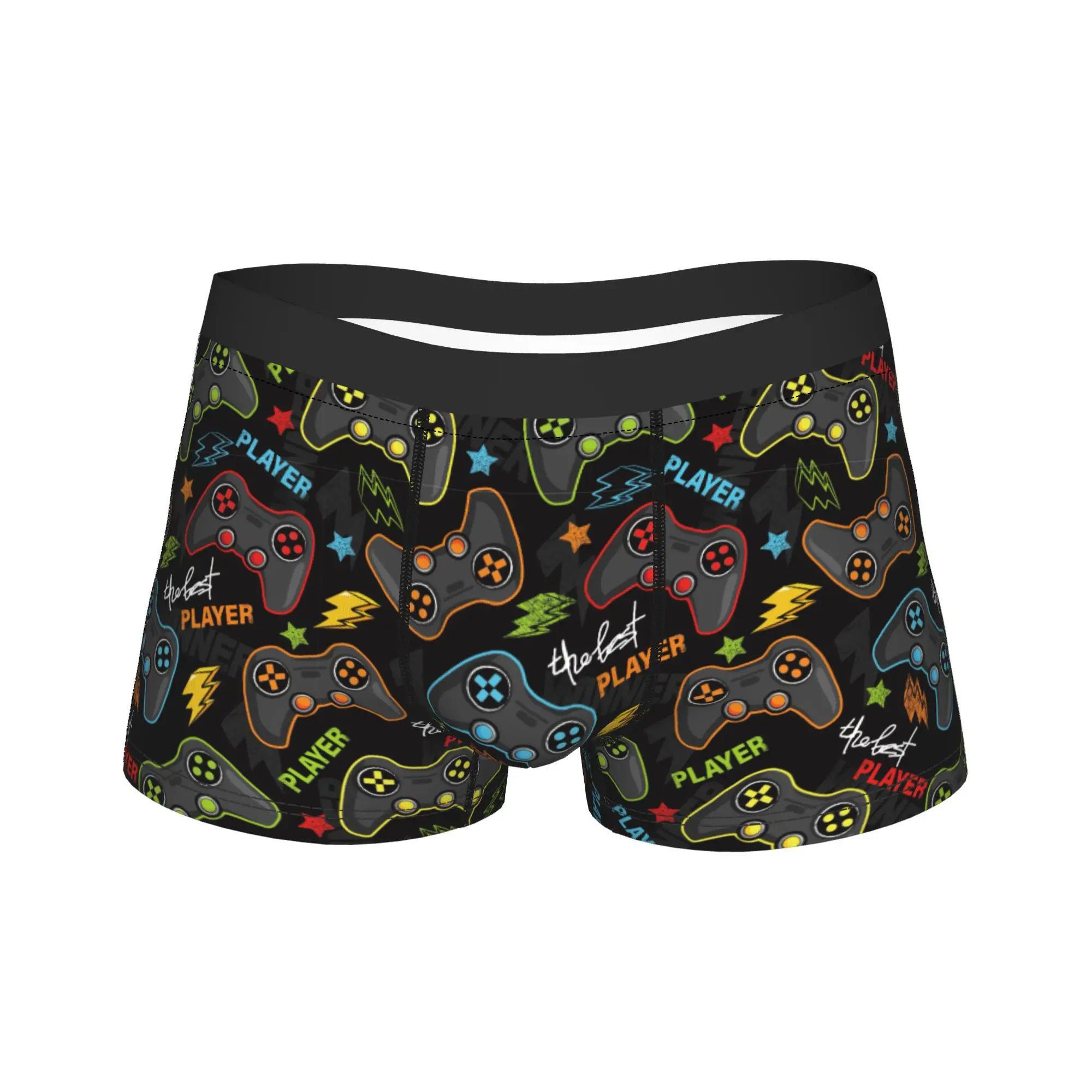 Men's Game Controller Pattern Long Underwear  Humor Boxer Briefs Shorts Panties Male Breathable Underpants Plus Size