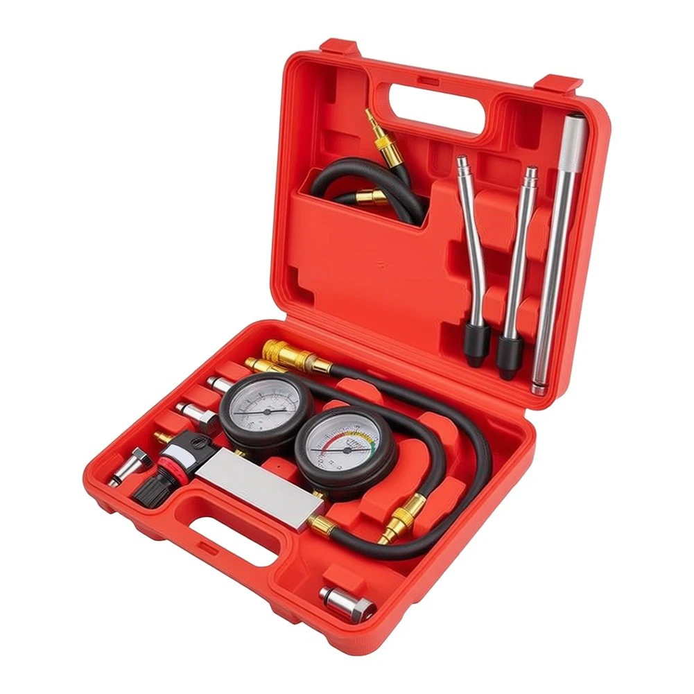 Cylinder Leak Tester Kit for Engine Compression Testing with Dual Gauges 0-100 PSI and 0-100% Leak Rate Accuracy 0.5%
