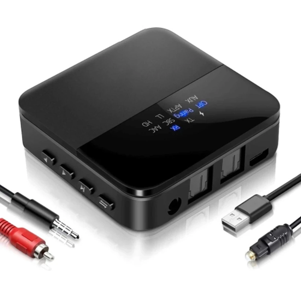 

HD Bluetooth 5.0 Transmitter, Audio Adapter for 2 Headphones, with Display, Low Latency, Supports Fibre Optic Cable