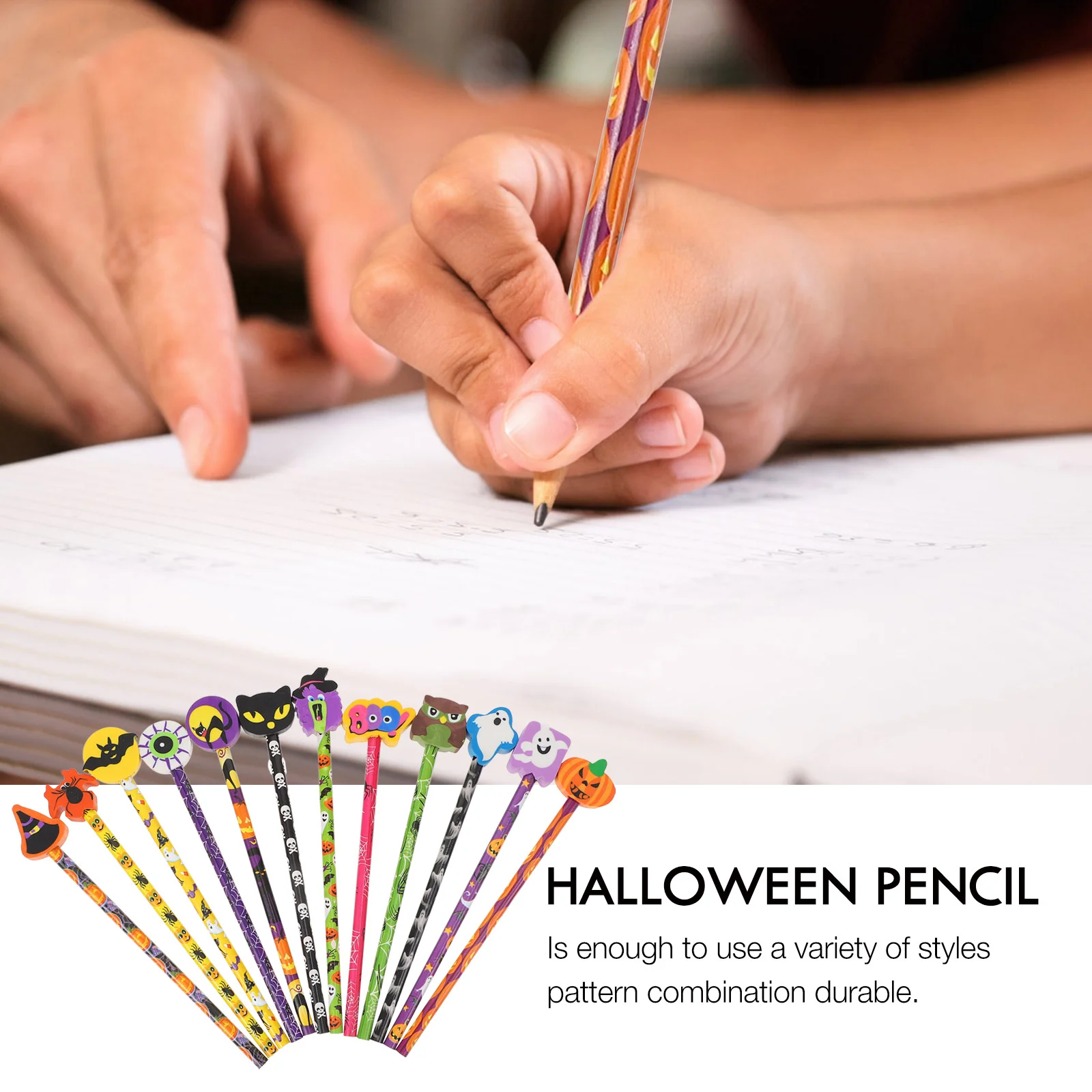 24 Pcs Crayon Pencils Halloween Kids Stationery 195X35X15CM with Erasers School Party Gifts Practical Travel