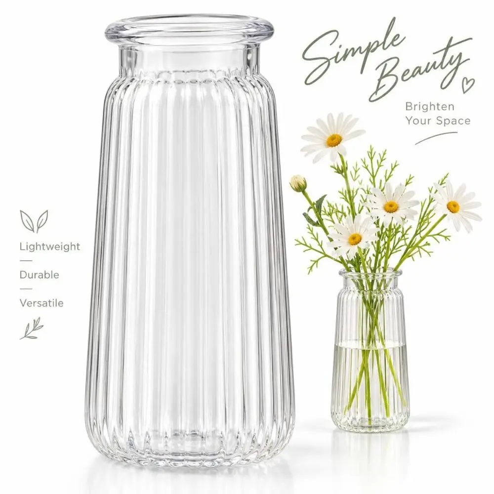 Nordic Style Flower Vase Unbreakable Plastic Ribbed Design Cylinder Vases Large Size Cylinder Shape Flower Arrangement