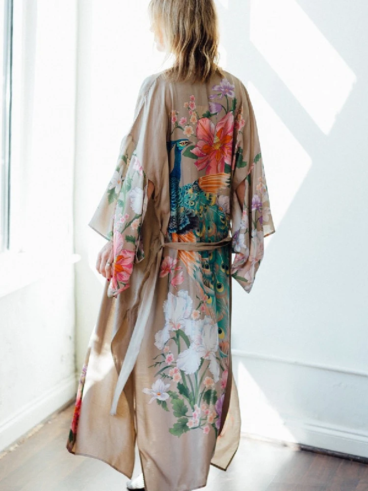 

2023 Boho Long Beach Dress Summer Women Tunic Kimono Dresses Bathing Suit Cover Up Swimwear Skirt Robe De Plage A137