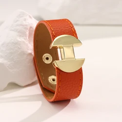 Gothic Punk Lychee Pattern Glossy Bracelets Belt Buckle PU Leather Women Men Multicolor Couple Bangles Fashion Top Jewelry