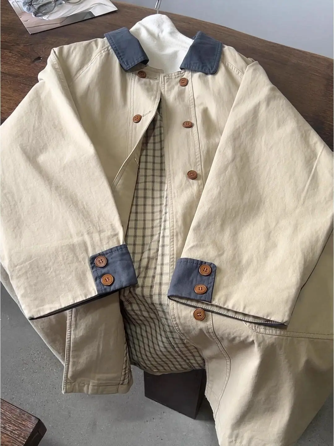 

Корейское женское длинное пальто в стиле ретро, весенне-осеннее свободное утягивающее универсальное цветное пальто с воротником, открытый кардиган, ветровка