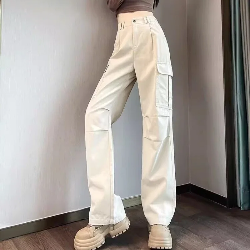 

Женские брюки Широкие брюки на молнии Fly Slim Fit Плоская уличная одежда с карманами со средней талией Однотонные женские брюки Повседневные корейские